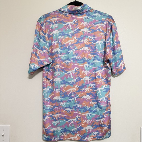Con.struct Performance Dinosaur All Over Print Golf Polo Shirt Mens Medium EUC - Picture 2 of 6